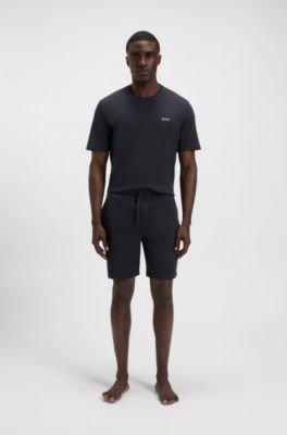 Cotton-blend pyjama shorts with embroidered logo, Dark Blue