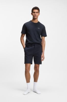 Cotton-blend pyjama shorts with embroidered logo, Dark Blue