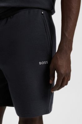 Cotton-blend pyjama shorts with embroidered logo, Dark Blue