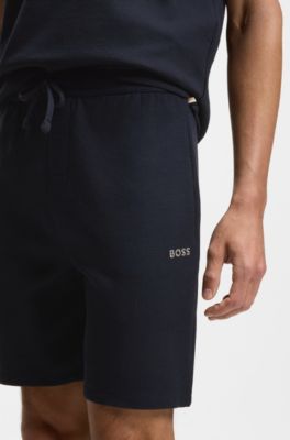 Bermuda del pigiama in misto cotone con logo ricamato, Blu scuro