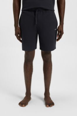 Cotton-blend pyjama shorts with embroidered logo, Dark Blue