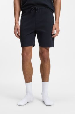 Cotton-blend pyjama shorts with embroidered logo, Dark Blue