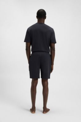 Cotton-blend pyjama shorts with embroidered logo, Dark Blue