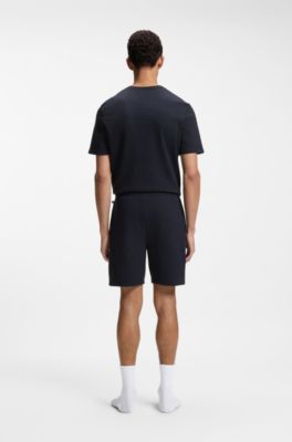 Cotton-blend pyjama shorts with embroidered logo, Dark Blue