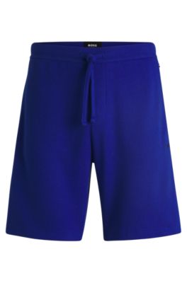 Cotton-blend pyjama shorts with embroidered logo, Blue