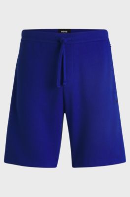 Short de pyjama en coton m&eacute;lang&eacute; avec logo brod&eacute;, Bleu