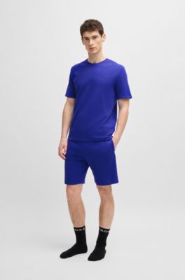 Bermuda del pigiama in misto cotone con logo ricamato, Blu