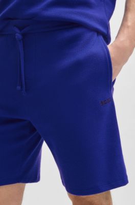 Cotton-blend pyjama shorts with embroidered logo, Blue