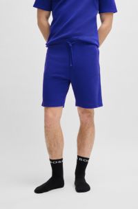 Pyjama-Shorts mit Waffelstruktur und Logo-Stickerei, Blau