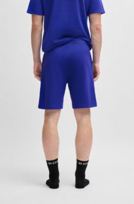 Cotton-blend pyjama shorts with embroidered logo, Blue