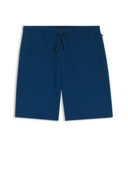 Cotton-blend pyjama shorts with embroidered logo, Turquoise