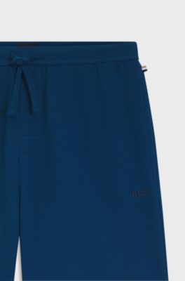Cotton-blend pyjama shorts with embroidered logo, Turquoise