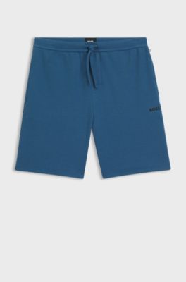 Cotton-blend pyjama shorts with embroidered logo, Blue