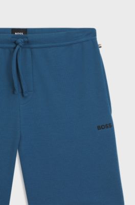 Cotton-blend pyjama shorts with embroidered logo, Blue