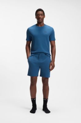 Cotton-blend pyjama shorts with embroidered logo, Blue