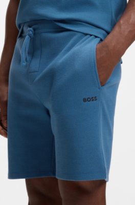 Cotton-blend pyjama shorts with embroidered logo, Blue