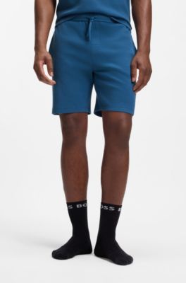 Cotton-blend pyjama shorts with embroidered logo, Blue