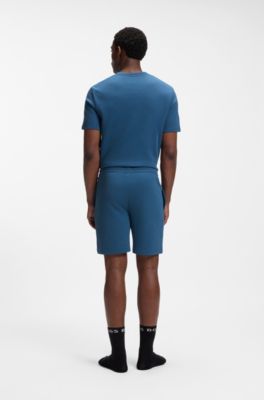 Bermuda del pigiama in misto cotone con logo ricamato, Blu