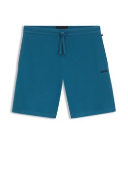 Cotton-blend pyjama shorts with embroidered logo, Blue