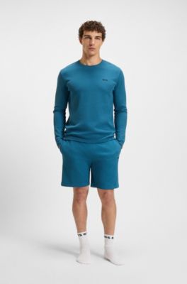 Bermuda del pigiama in misto cotone con logo ricamato, Blu