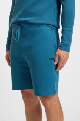 Bermuda del pigiama in misto cotone con logo ricamato, Blu