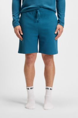 Bermuda del pigiama in misto cotone con logo ricamato, Blu