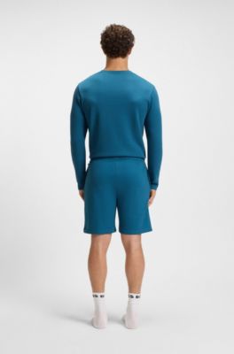 Bermuda del pigiama in misto cotone con logo ricamato, Blu