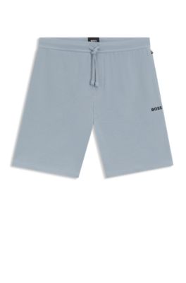 Cotton-blend pyjama shorts with embroidered logo, Light Blue