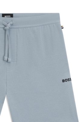 Cotton-blend pyjama shorts with embroidered logo, Light Blue