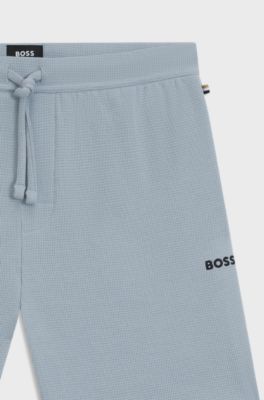 Cotton-blend pyjama shorts with embroidered logo, Light Blue