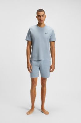 Cotton-blend pyjama shorts with embroidered logo, Light Blue