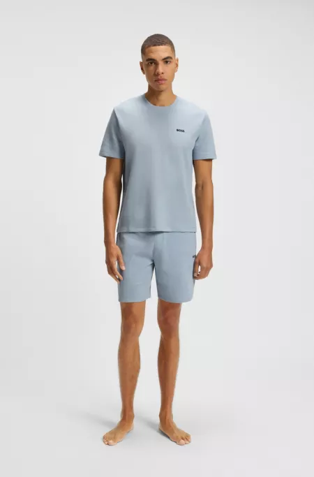 Waffle-structured pyjama shorts with embroidered logo
