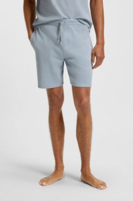 Cotton-blend pyjama shorts with embroidered logo, Light Blue
