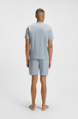 Cotton-blend pyjama shorts with embroidered logo, Light Blue