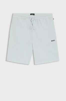 Cotton-blend pyjama shorts with embroidered logo, Light Blue