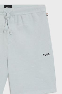 Cotton-blend pyjama shorts with embroidered logo, Light Blue