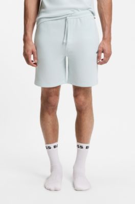 Cotton-blend pyjama shorts with embroidered logo, Light Blue