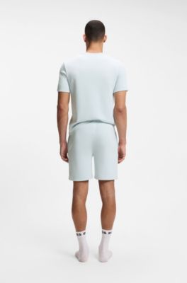 Cotton-blend pyjama shorts with embroidered logo, Light Blue