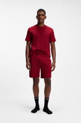 Cotton-blend pyjama shorts with embroidered logo, Red