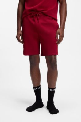 Cotton-blend pyjama shorts with embroidered logo, Red
