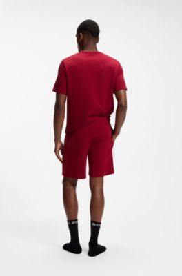 Cotton-blend pyjama shorts with embroidered logo, Red