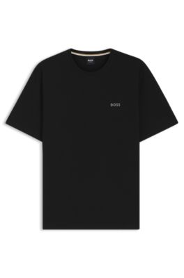 Cotton-blend pyjama T-shirt with embroidered logo, Black