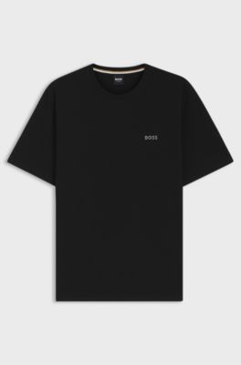Cotton-blend pyjama T-shirt with embroidered logo, Black