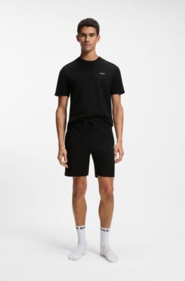 Cotton-blend pyjama T-shirt with embroidered logo, Black