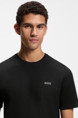 Cotton-blend pyjama T-shirt with embroidered logo, Black