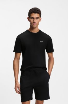 Cotton-blend pyjama T-shirt with embroidered logo, Black