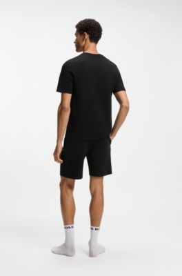 Pyjamas-T-shirt i bomuldsblanding med broderet logo, Sort