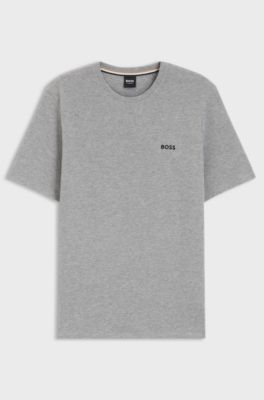 Cotton-blend pyjama T-shirt with embroidered logo, Grey