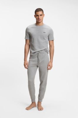 Cotton-blend pyjama T-shirt with embroidered logo, Grey