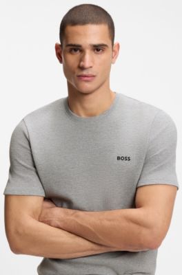 Cotton-blend pyjama T-shirt with embroidered logo, Grey
